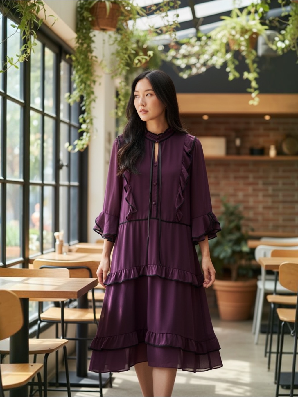 Mikael Aghal Purple Chiffon Dress 12